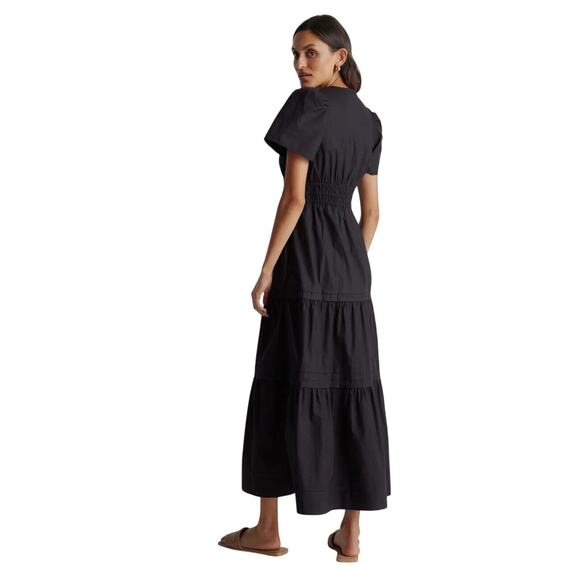 New Quince Womens Black Organic Cotton Tiered Maxi Dress Sz Small Boho 3761-5 - Picture 2 of 11